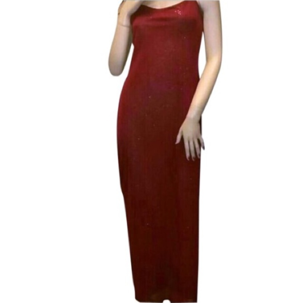 Heart & Soul Red Sequin Bodycon Gown Maxi Dress Spaghetti Strap Large - Picture 6 of 8